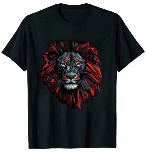 Shangniulu Lion Animal Print Art Polygon Lion T-Shirt