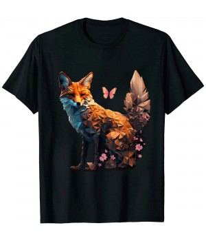 Shangniulu Fox Butterfly Motif Art Animal Fox T-Shirt