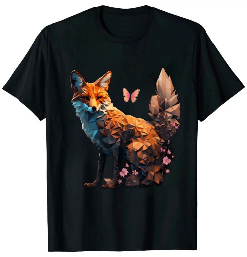 Shangniulu Fox Butterfly Motif Art Animal Fox T-Shirt