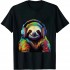 Shangniulu Sloth Artwork Music Colourful Animal Headphones Sloth T-Shirt