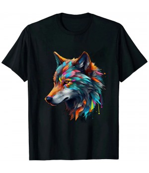 Shangniulu Wolf Colourful Animal Print Artwork Polygon Wolf T-Shirt