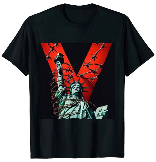 Shangniulu Big V letter shirt, black print T-shirt Hip hop T-shirt, crew-neck T-shirt top